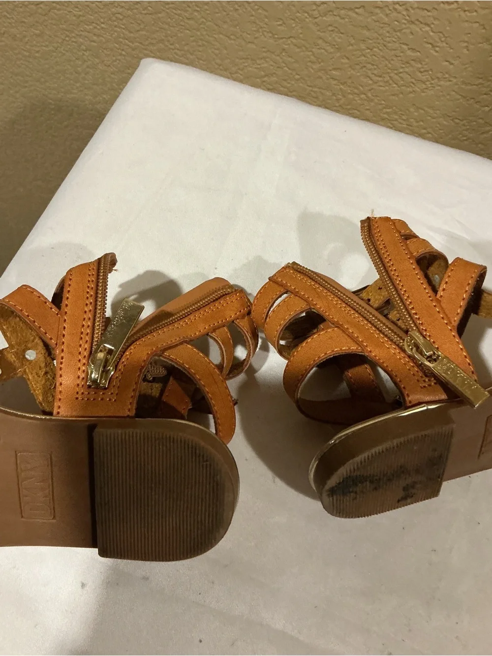 DKNY Studded Strappy Sandals in Tan/Cognac